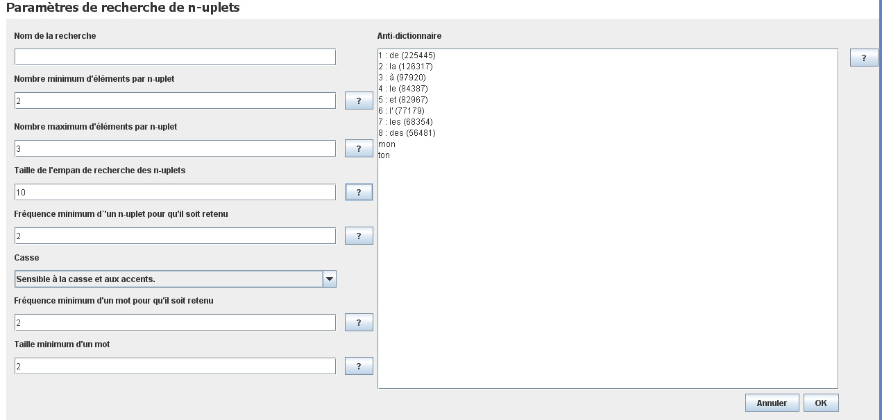 param&egrave;tres de n-uplets